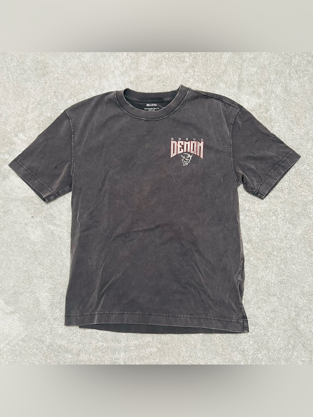 Hollister Dodge Demon Graphic Tee Men’s XS Heavyweight Boxy Fit Dark Grey